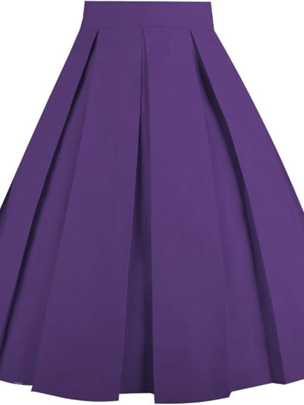 Purple Pleated A-Line Midi Swing Skirt with Pockets XXL